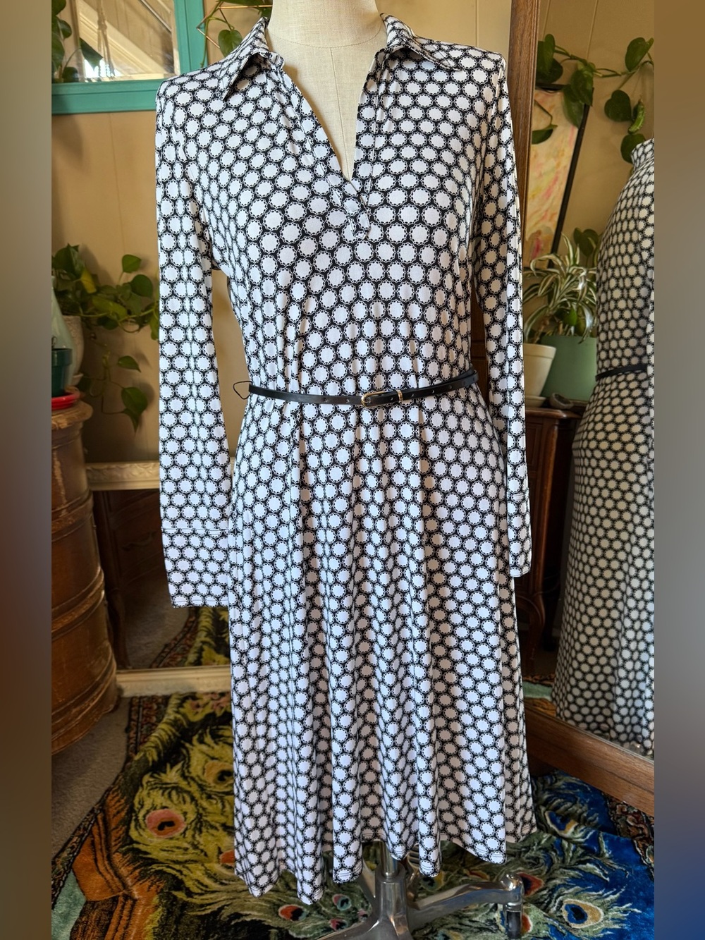 Bisou Bisou Michele Bohbot Women's Wrap Dress Size 12 Long Sleeve Geometric
